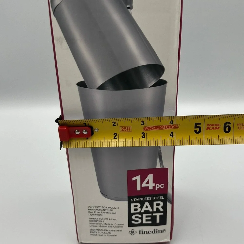 FineDine 14pc Stainless Steel Bar Set Silver Cocktail Shaker Like New